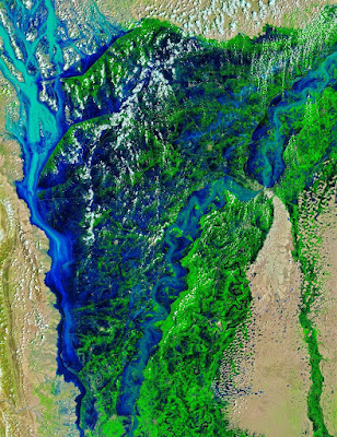 River Indus After Flood, 30 August 2022 Aerial view of the River Indus submerged in floodwater on 30 August 2022