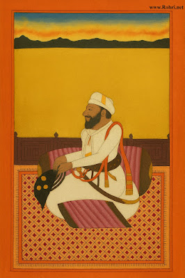 Ghulam Shah Kalhoro – Sindh’s Noble Legacy in Miniature Art Portrait of Ghulam Shah Kalhoro, ruler of Sindh, seated in traditional attire with sword and turban. Historical miniature painting reflecting 18th-century Sindhi nobility, Mughal artistic style, and Rohri’s cultural legacy.