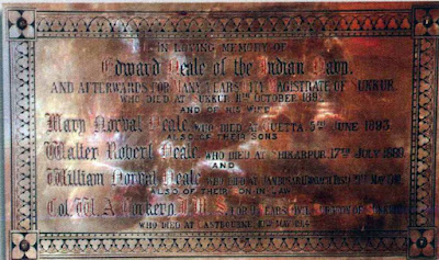 Neale Family Memorial Plaque – Sukkur Colonial History Tribute Engraved brass plaque commemorating Edward Neale, Mary Norval Neale, their sons, and son-in-law, with floral border and historical inscriptions from Sukkur and colonial India
