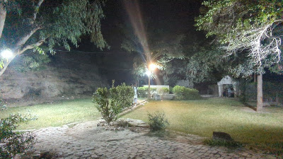 Night Illumination at Tekchand Bolchand Park Sukkur Nighttime illuminated historic pavilion in Tekchand Bolchand Park Sukkur Sindh, with lush green lawn and trees, colonial architecture heritage site Pakistan
